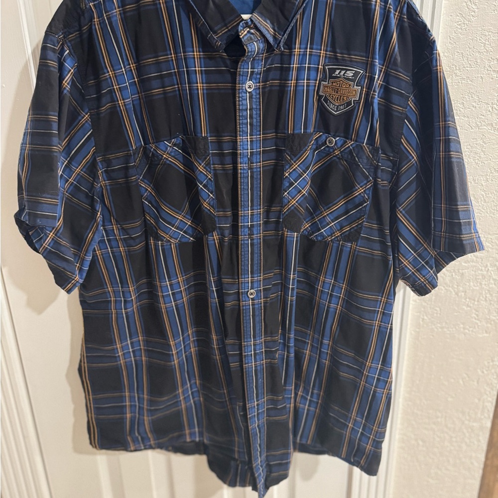 Harley-Davidson Blue Plaid Casual Button Down Shirt